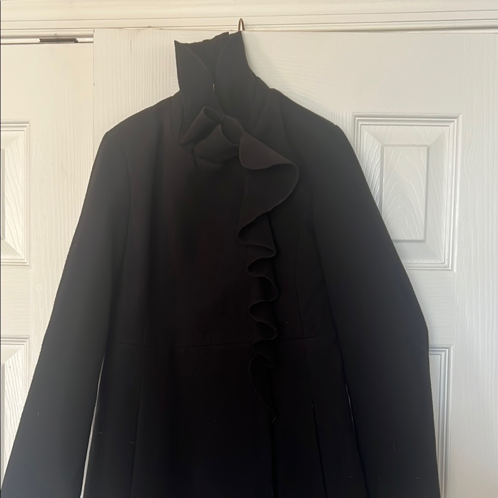 Elegant Black Ruffled Women's Coat